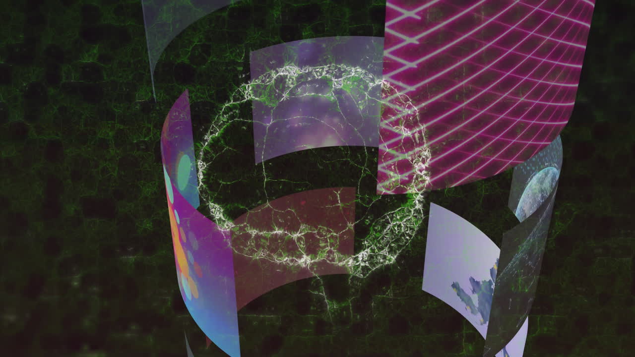 Colorful shapes and glowing circular patterns in digital art animation