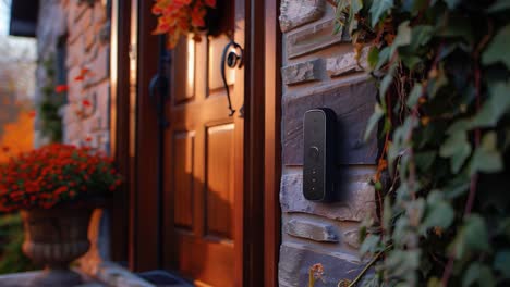 smart doorbell on a stone wall