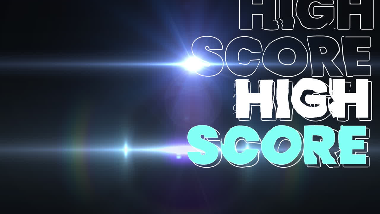 Animation of high score text and light trails on black background