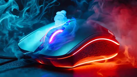 a computer mouse with a red light on it