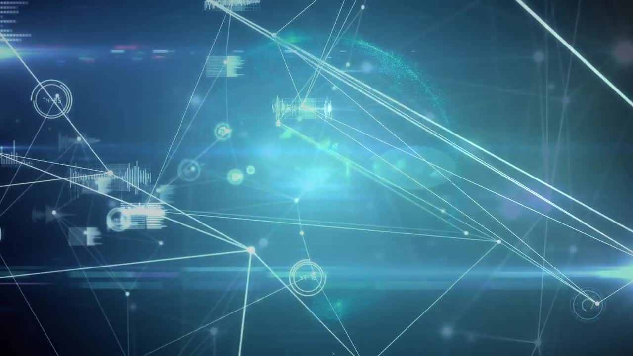 animación de diversos procesamientos de datos sobre un fondo azul oscuro