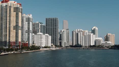 aerial view of brickle skyline downtown miami on the water drone 4k