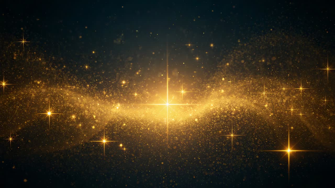 Brightening central star spurring golden particle band shining, scattering dots forming space scene