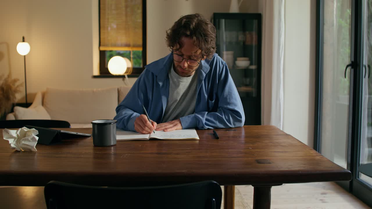 Man Writing and Drawing in Home Office