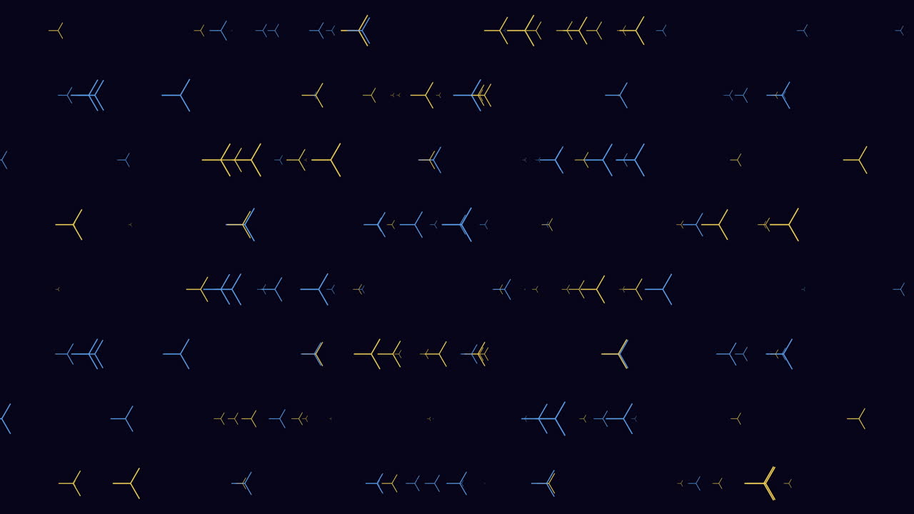 triángulos de arco iris digitales en movimiento en filas con color neón en degradado negro