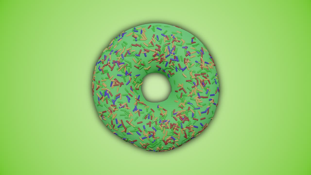 delicioso verde colorido esmaltado y salpicado rosquilla girando en fondo verde abstracto