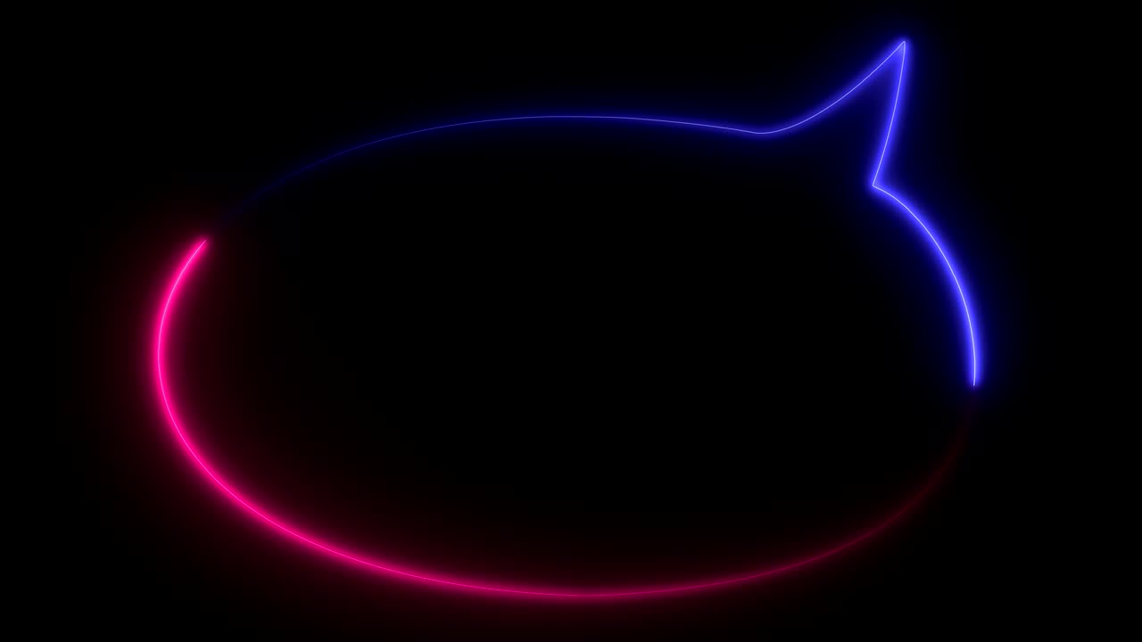 네온 분홍색과 보라색, 흑색 배경에 박이고 반이는 음성 거품의 표시