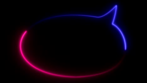animación de luz. neon rosa y púrpura, señal parpadeante y brillante de burbuja de habla, sobre un fondo negro