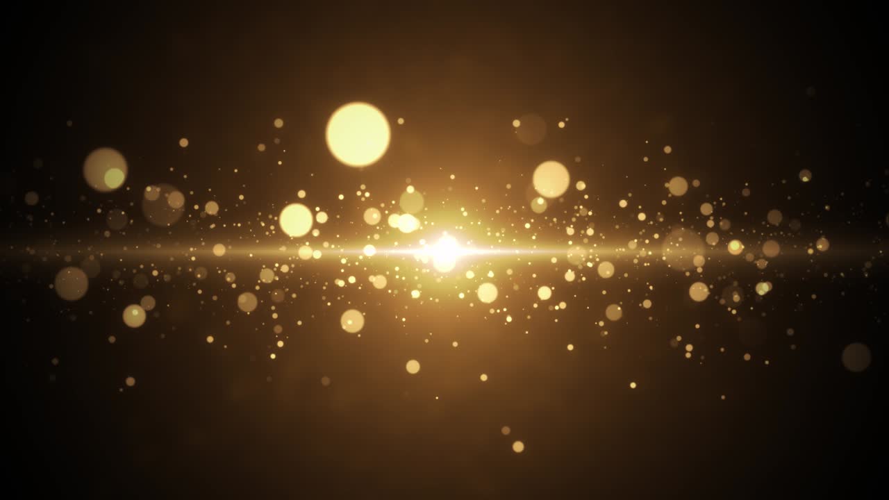4K Abstract Golden lights Golden Glitter Sparkling Magic light. Shining Dust particles black background