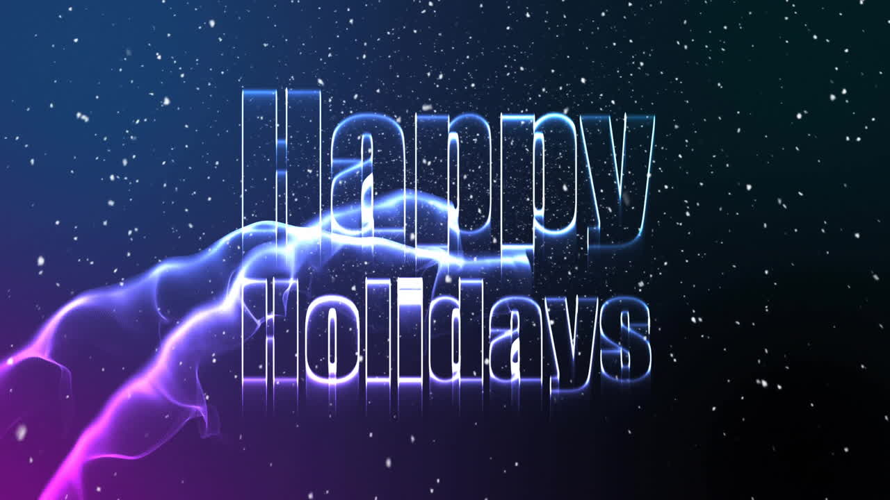 파란색 배경에 눈이 내리는 행복한 휴일 텍스트의 애니메이션