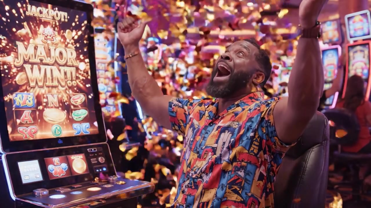 Excitement Peaks as Player Hits Major Jackpot on Slot Machine, Celebrating an Unforgettable Win in Vibrant Casino Atmosphere Filled with Lights and Sounds