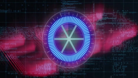 animación del escaneo del alcance y el procesamiento de datos sobre rastros de luz brillantes de fondo