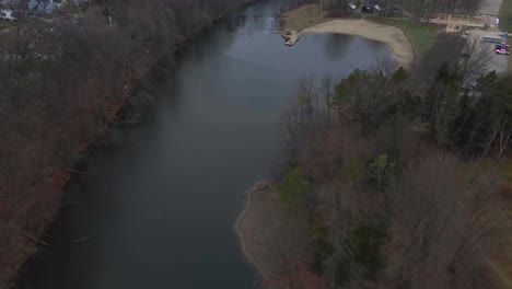 berea ohio metroparks, wallace lake in the winter, flying over wallace lake heading north