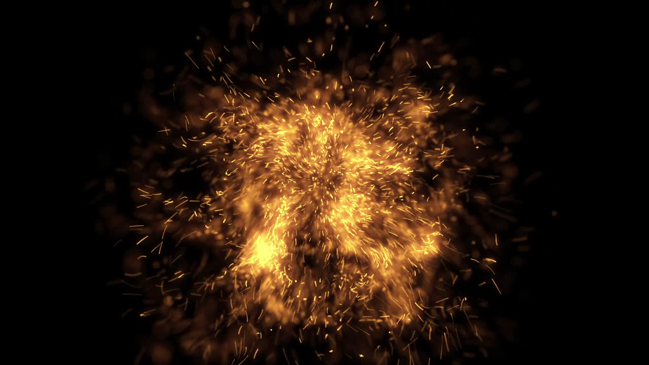 Dynamic Burst of Golden Sparks on a Black Background