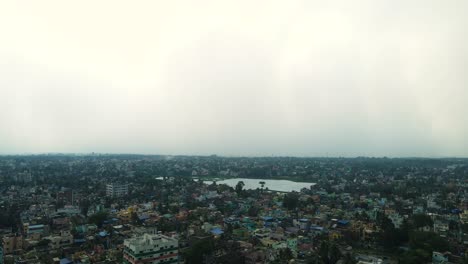 aerial drone shot of murshidabad city, showcasing its rich cultural heritage and serene riverfront.