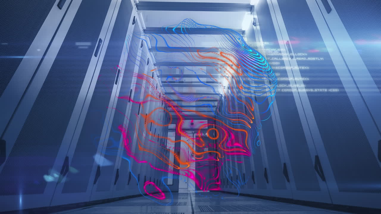 Animation of shapes and data processing over server room