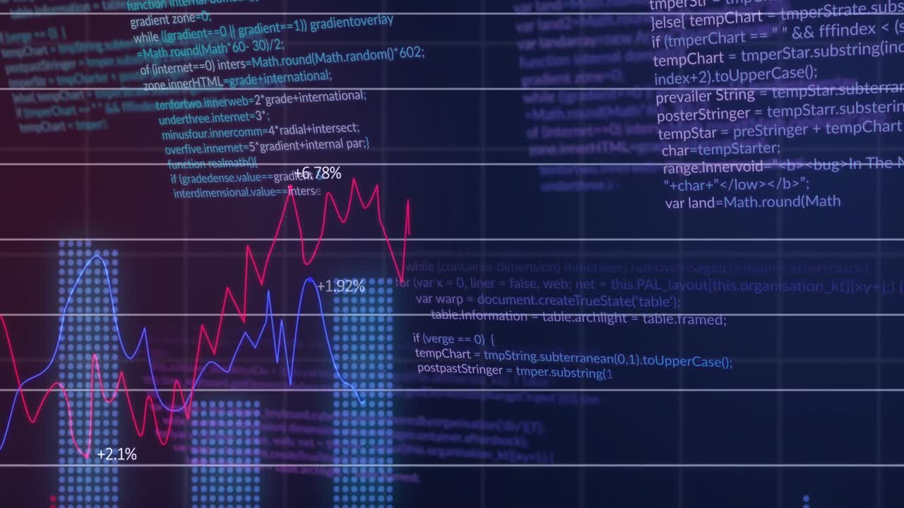 animación del procesamiento de datos estadísticos a través de la red de red contra un fondo azul