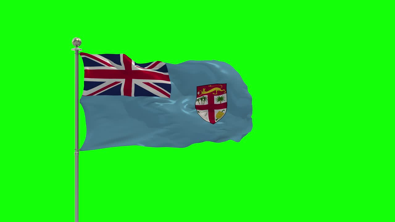 크로마 피지 (chroma fiji) 를 가진 기둥 위에 흔들리는 피지 발의 3d 일러스트레이션