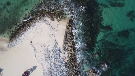 Bird-eye-aerial-along-Palmilla-Beach-in-Cabo-San-Lucas,-paradise-in-the-Baja-California-Peninsula