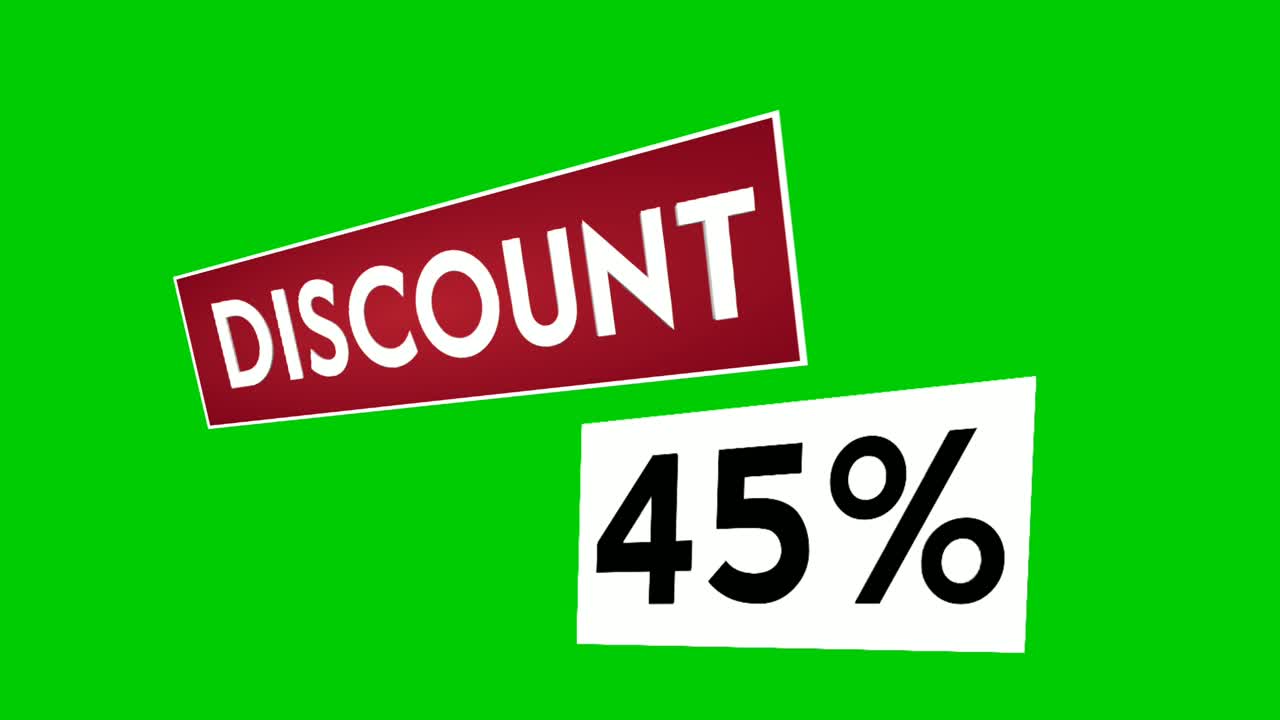 Discount 45% percent text animation motion graphics suitable for your flash sales,black Friday, shopping projects business concept on green screen