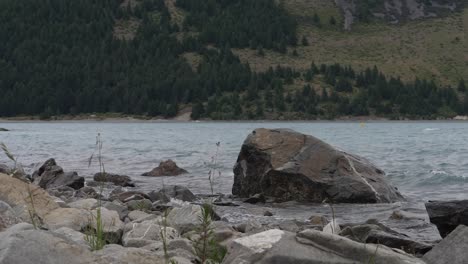 waves crashing on a lake shore