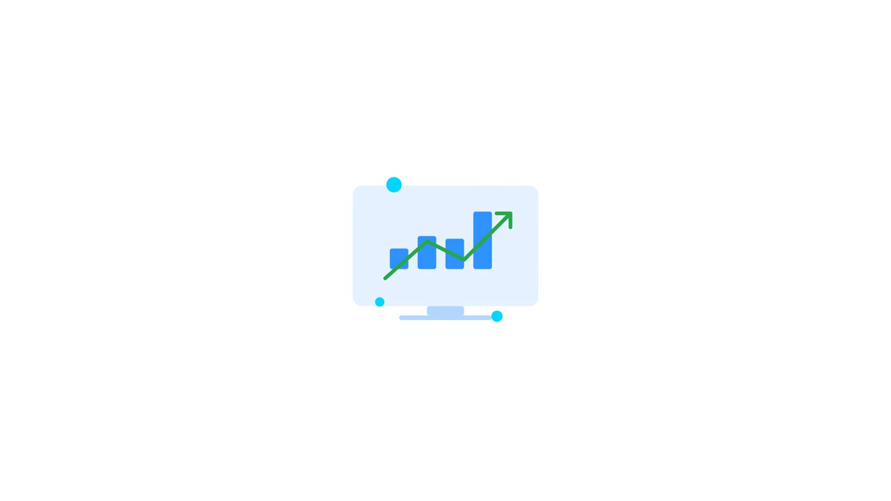 Animated Computer Monitor Displaying Growing Financial Bar Chart