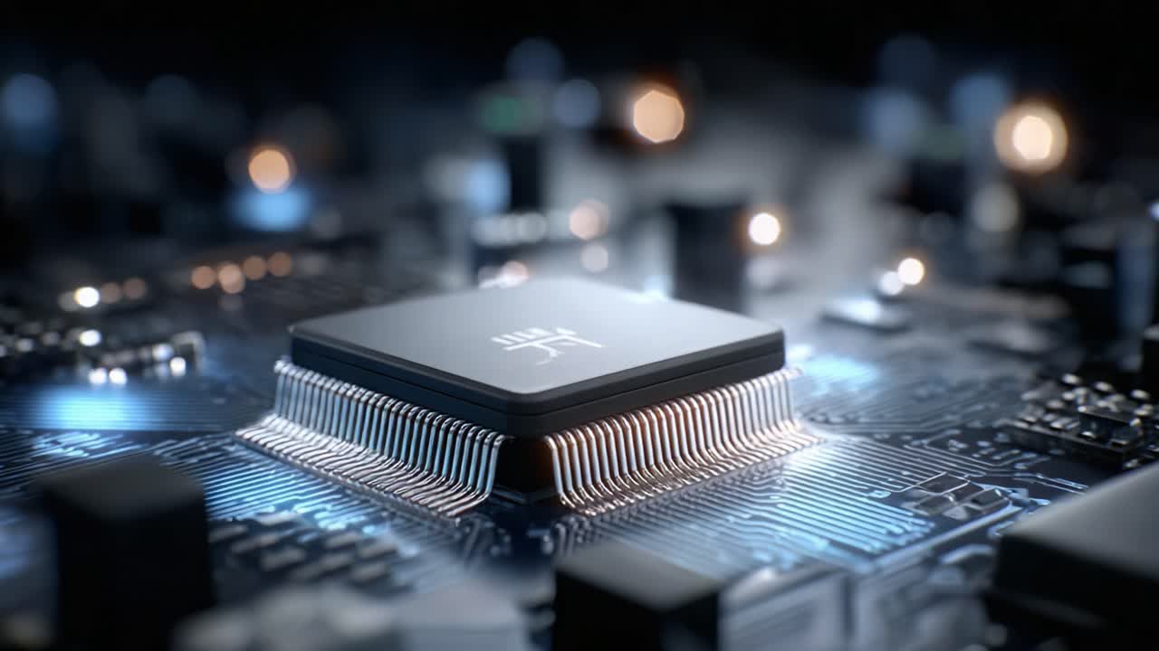 A Close-Up Perspective on a Functioning Computer Chip Surrounded by Intricate Circuitry, Showcasing the Beauty of Modern Technology and Electronic Connectivity