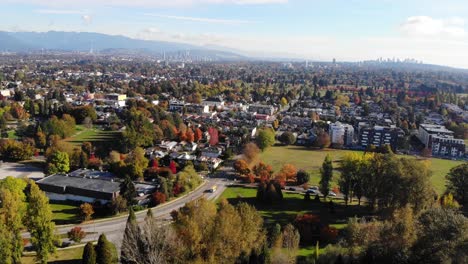 autumn fall aerial of burnaby and vancouver east side