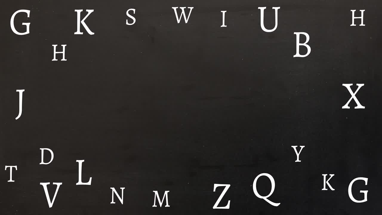 animación de múltiples letras en movimiento sobre fondo verde