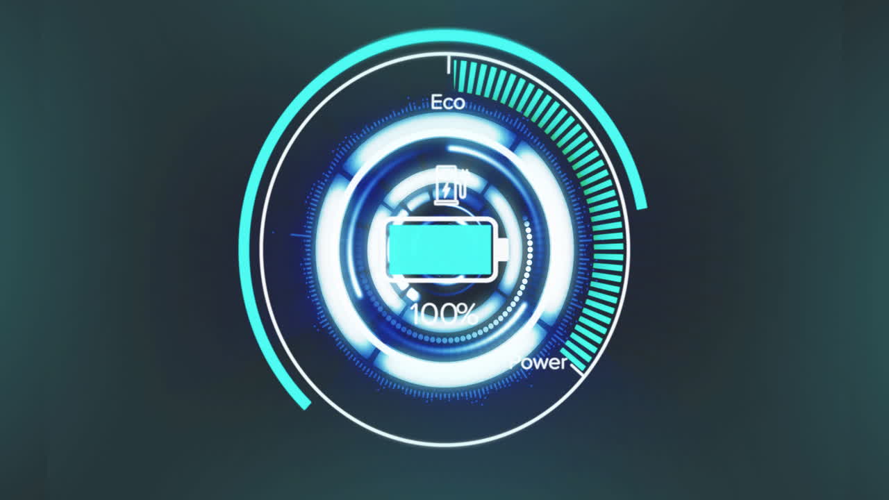 녹색 배경에서 범위 스캔과 배터리 충전 데이터 처리의 애니메이션