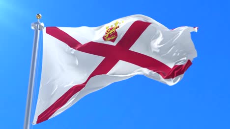 bandera de jersey agitando en el viento con el cielo azul en lento, bucle