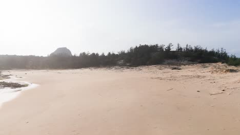 view pan of bãi tắm hòn choi beach and the mountain.