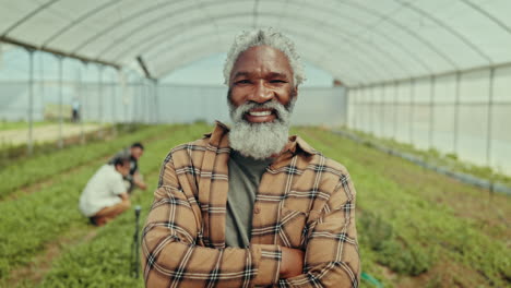 face, smile and man in greenhouse for agriculture