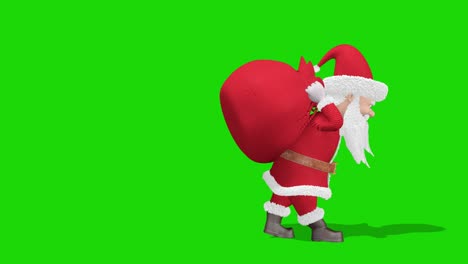 santa claus lleva una bolsa con regalos. feliz navidad y feliz año nuevo 2020 animación. pantalla verde.