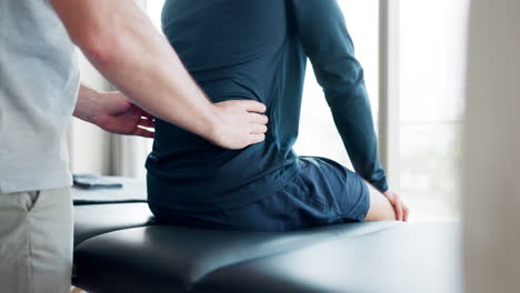 chiropractor, hands and and patient with back pain