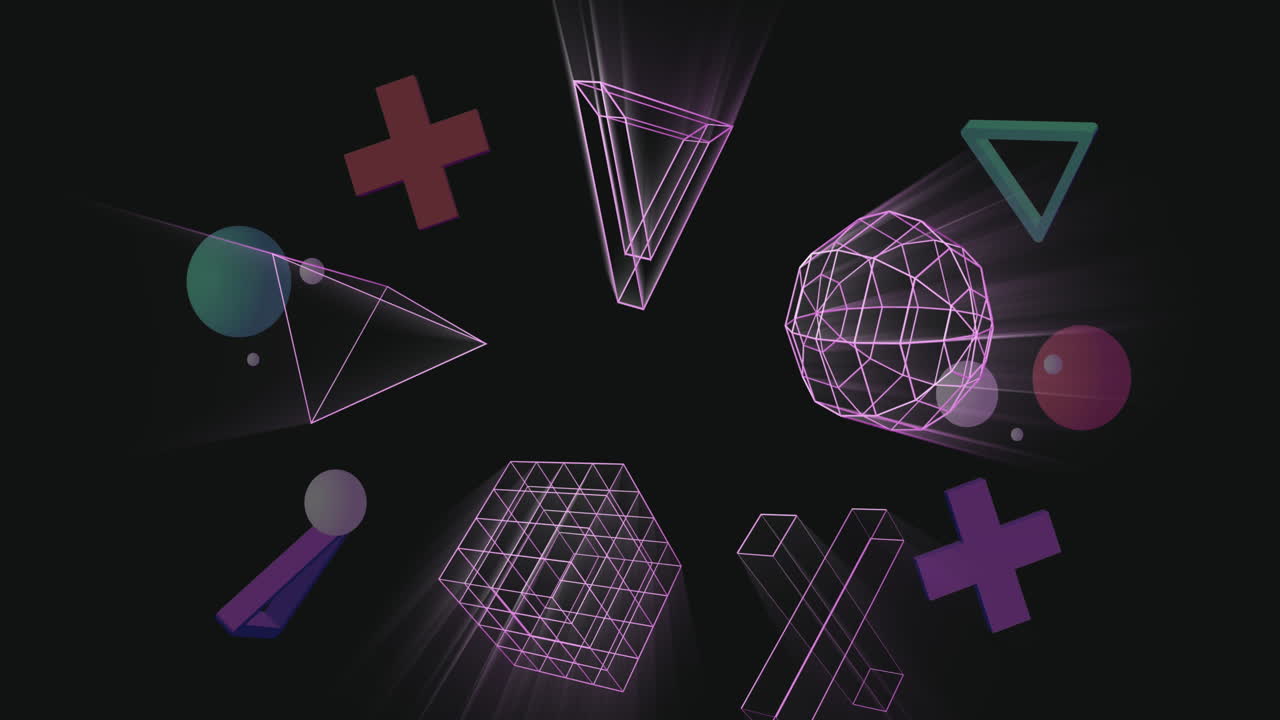 검은 바탕에 3d 분홍색 모양의 애니메이션