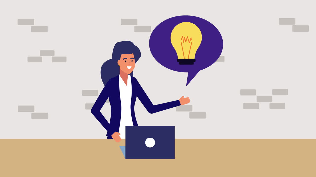 businesswoman using laptop with statistics animation