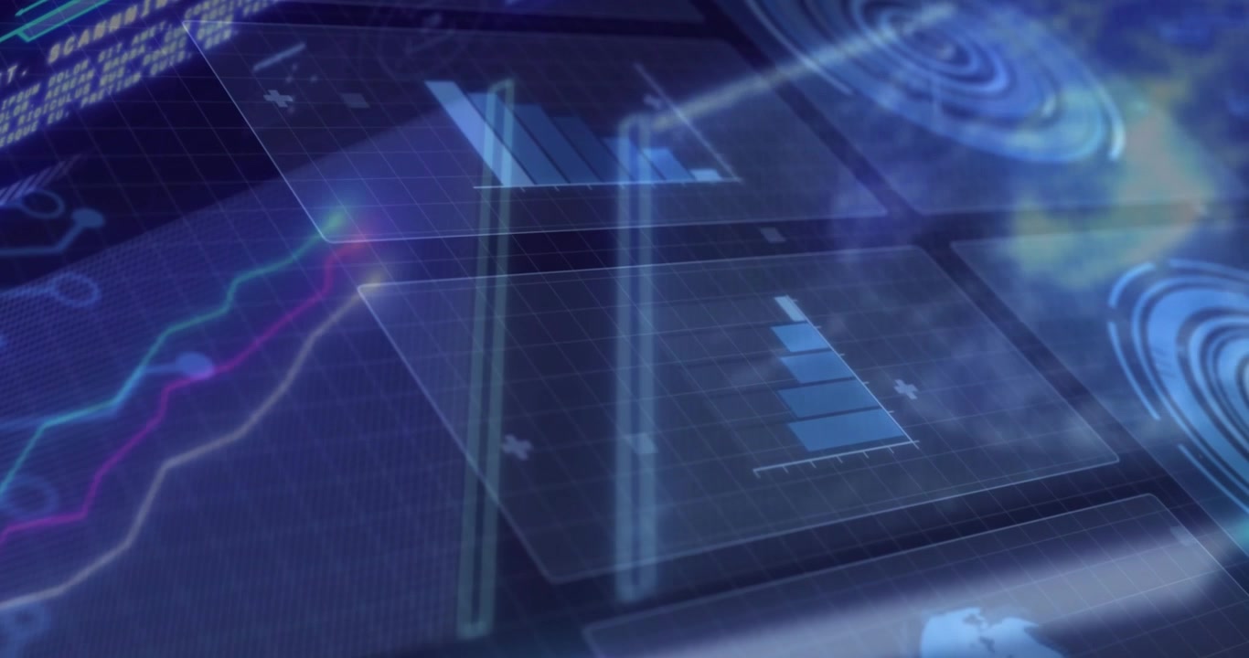 On startup panels appearing, waveform and bars animating and globe rotating for interface demo