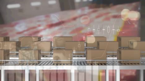 statistical data processing against multiple delivery boxes on conveyor belt