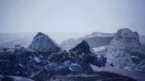 vast rocky landscape under soft light creates a serene atmosphere
