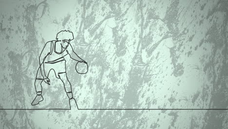 animación de dibujo de jugador de baloncesto masculino y formas en fondo blanco