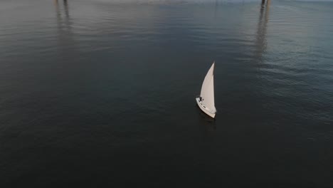 Aerial-tracking-shot-of-a-traditional-sailing-boat-on-the-upper-Columbia-river