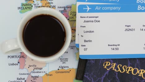 cup of coffee on a map of europe