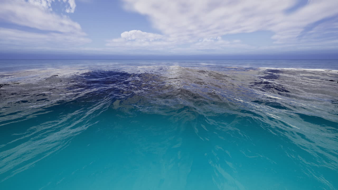 Waves gently lapping at the shoreline under a bright sky on a sunny day