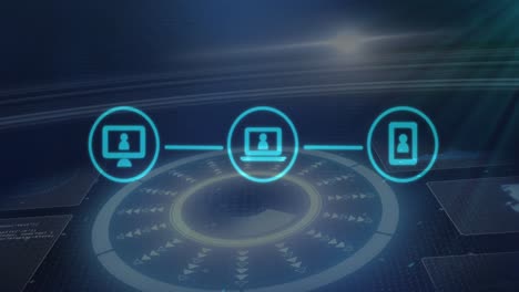 animation of communication devices icons over data scanning