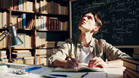 estudiante estudiando en una biblioteca