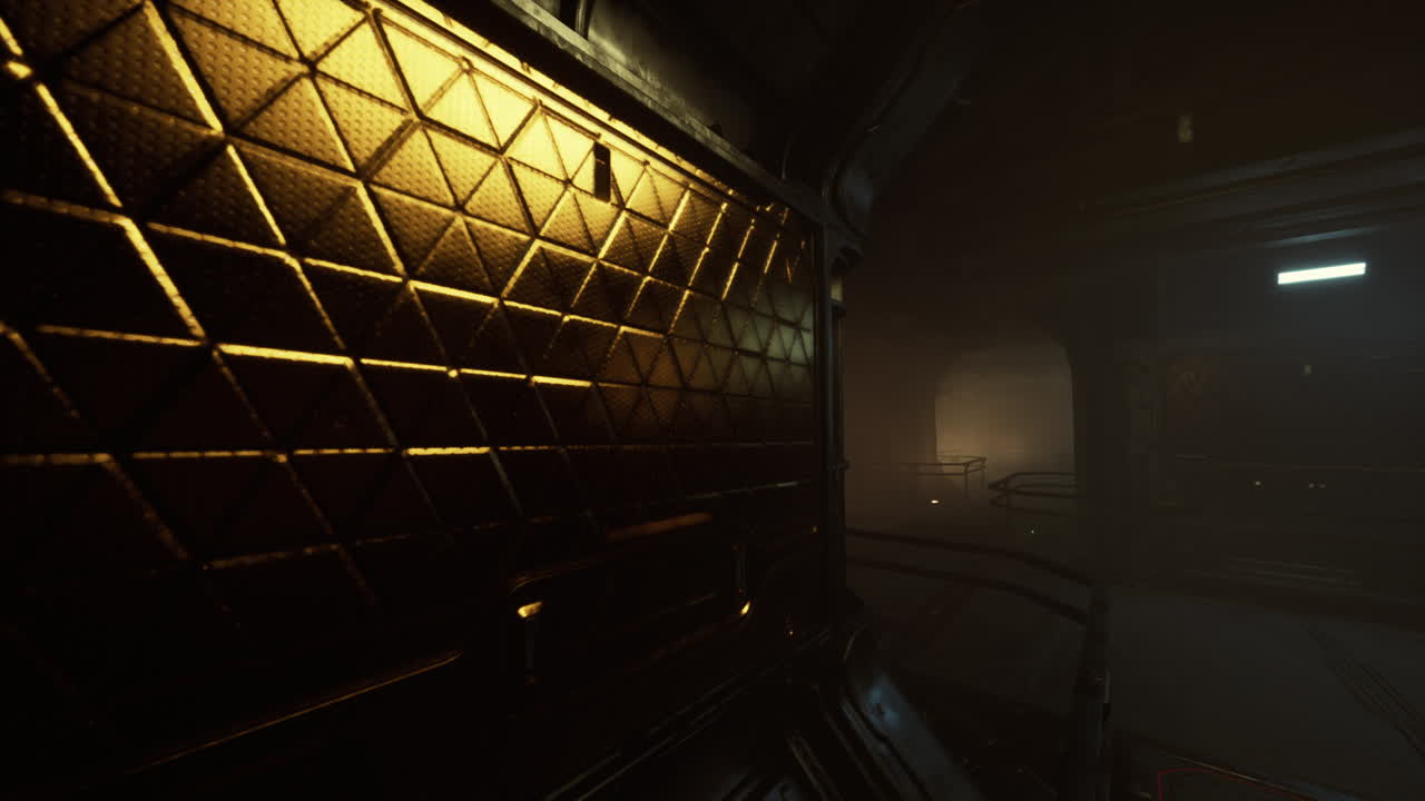 corredor oscuro en una nave espacial futurista