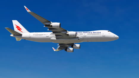 large cargo airplane flying in a clear blue sky