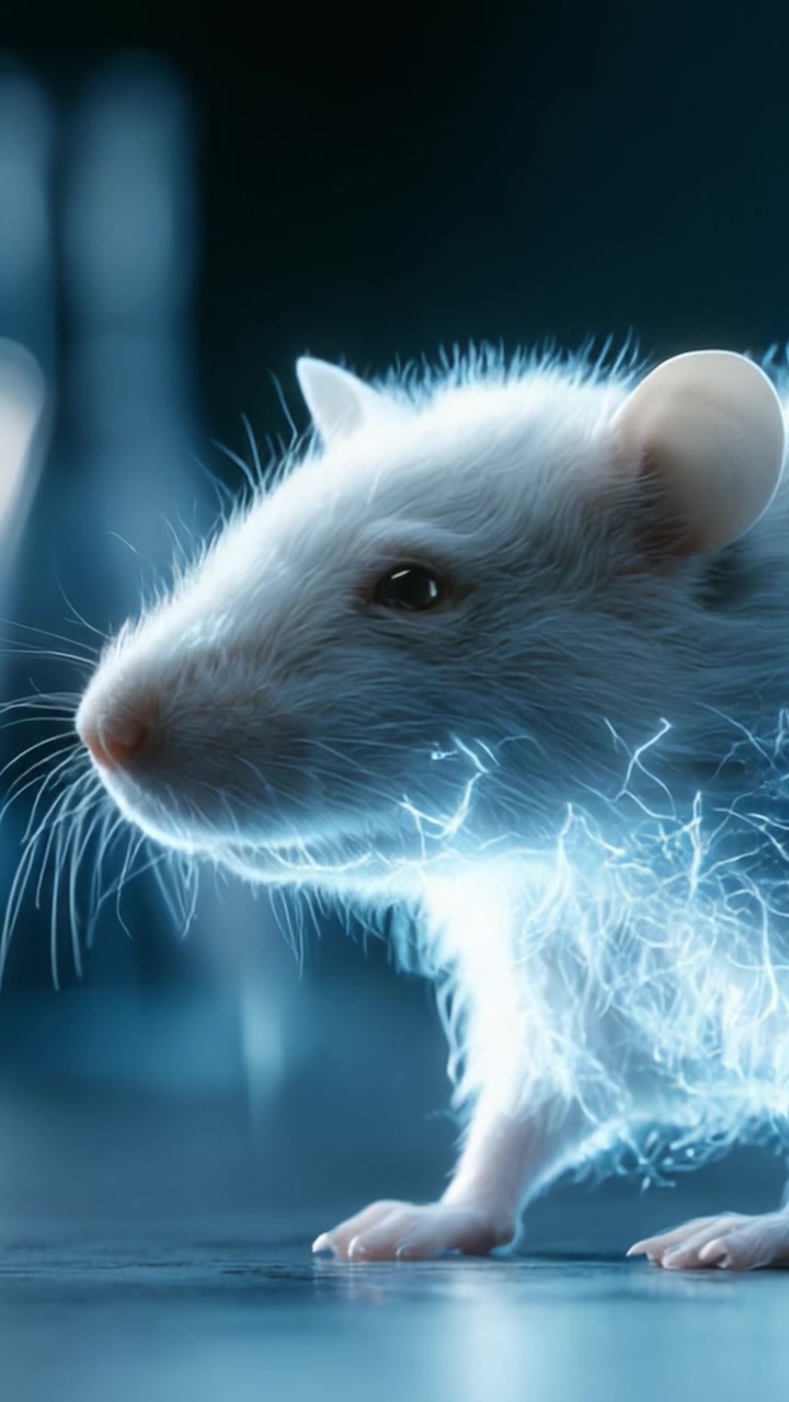 Una Trasformazione Luminosa: Assisti allo Straordinario Viaggio di un Topo Elettrico in un Misterioso Ambiente di Laboratorio che Affascina e Incuriosisce con il Suo Fascino Unico