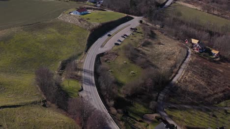 Aerial-footage-over-Båstad-in-southern-Sweden,-Skåne